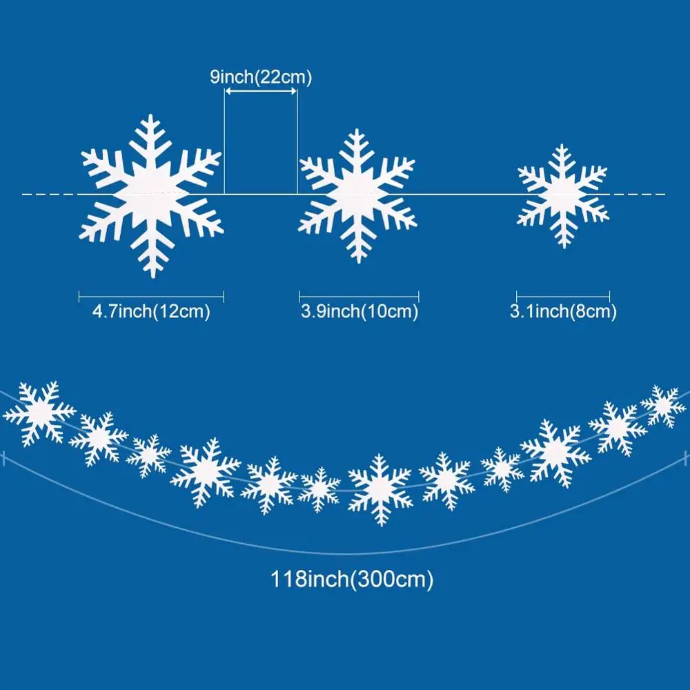 OurWarm белая Снежинка из бумаги гирлянды Рождество Свадьба украшение дома красивая рождественская елка подвесные гирлянды вечерние подарки - Цвет: 300cm