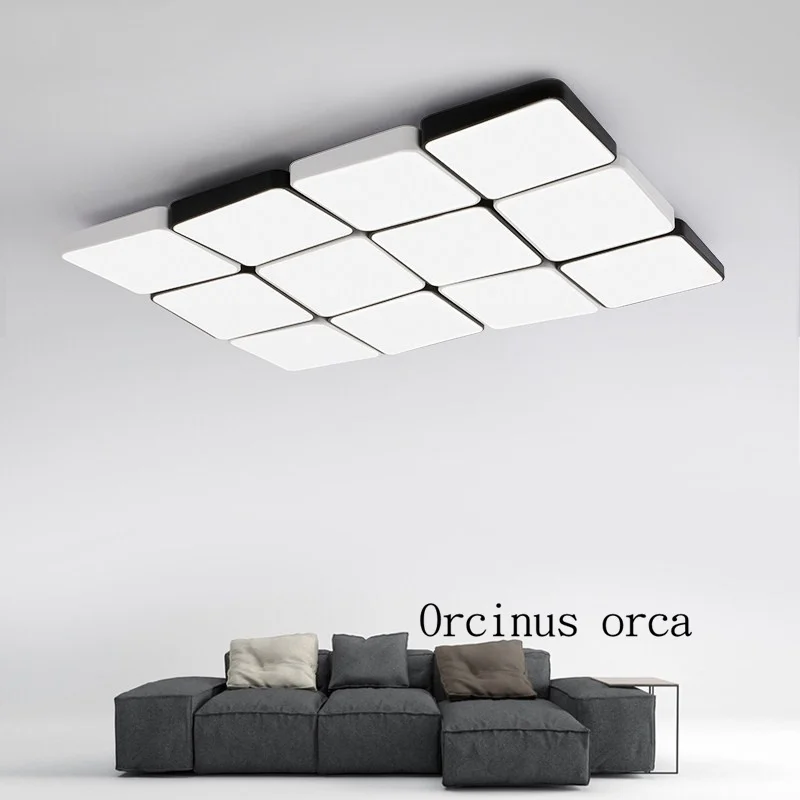 

Nordic modern black and white block ceiling lamp living room bedroom creative super thin rectangular LED ceiling lamp