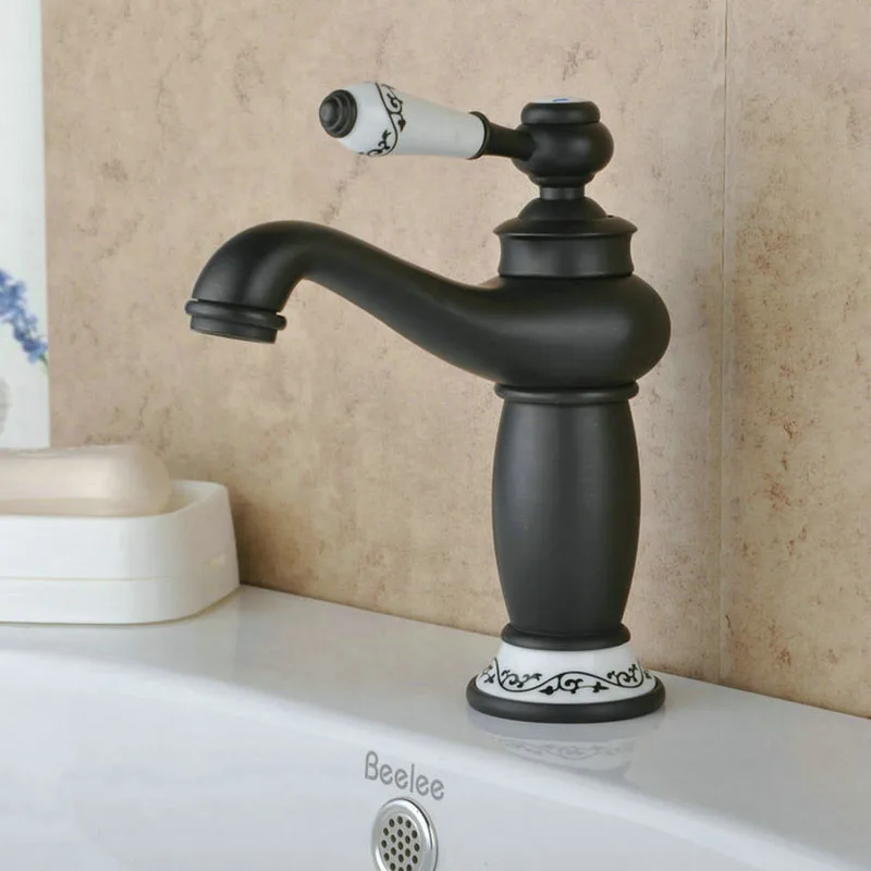 SRJ Bathroom Basin Faucet Antique Brass Blalck Single Handle Hot Cold Wash Mixer Water Tap Deck Mounted Single Handle Faucet SRJ Bathroom Basin Faucet Antique Brass Blalck Single Handle Hot Cold Wash Mixer Water Tap Deck Mounted Single Handle Faucet