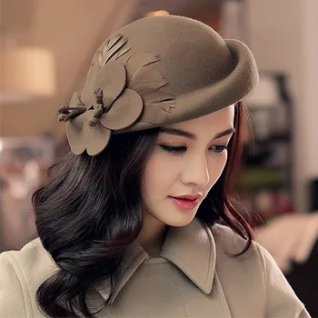 

Female Winter Australia Wool Vintage Floral autumn winter flower buta 100% Wool Beret Hat British female elegant girlfriend gift