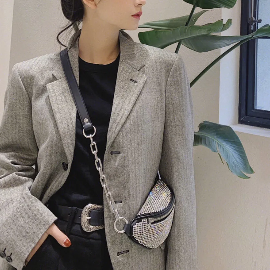 

2019 Shining diamond waist bag designer small crossbody bags for women leather phone fanny pack bolsos mujer de marca famosa