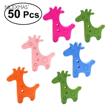 

50pcs Colorful Cartoon Giraffe Shaped Craft Toys Wooden Buttons for DIY Crafts (Random Colors)