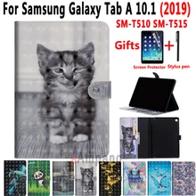 Чехол с животными для samsung Galaxy Tab A 10,1 SM-T510 SM-T515 T510 T515, Кожаный противоударный чехол с подставкой+ пленка+ ручка