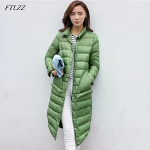 FTLZZ, зимний ультра-светильник, длинная куртка, Женское пальто, черное пальто, теплое, 90% утиный пух, стеганые куртки, женские пуховики