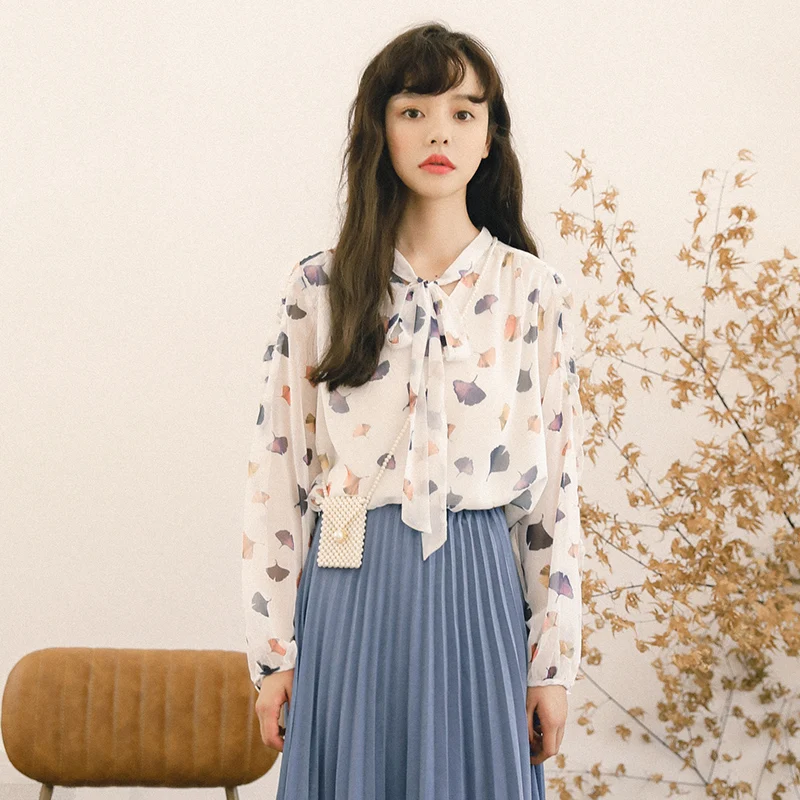 

Women's Blouses Lady Kawaii Ulzzang Vintage Sweet Floral Chiffon Blouse Female Punk Harajuku Tunic For Women Casual Top