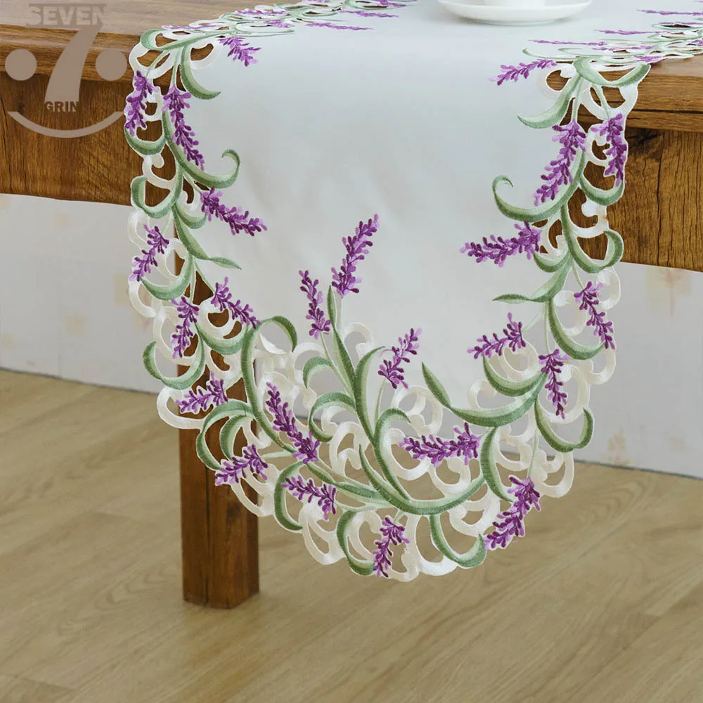 

Free Shipping Purple Lavender Embroidered Table Runner