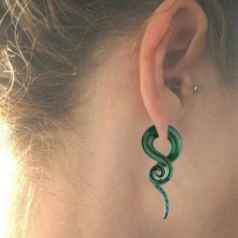 One-Pair-Green-Phosphor-Pyrex-Glass-Ear-Spiral-Taper-Gauge-Ear-Plug-Stretching-Expander-Piercing-Glass