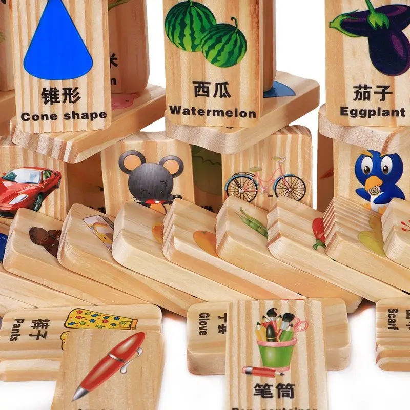 MWZ 100 шт. деревянный домино с блоками игра китайские персонажи английская буква животное номер мультфильм узор Когнитивное Обучение