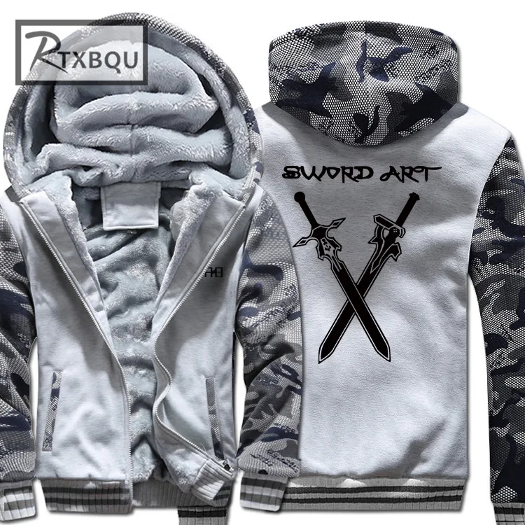 Зимний теплый с надписью Sword Art толстовки капюшоном Online (SAO) горячая аниме пальто