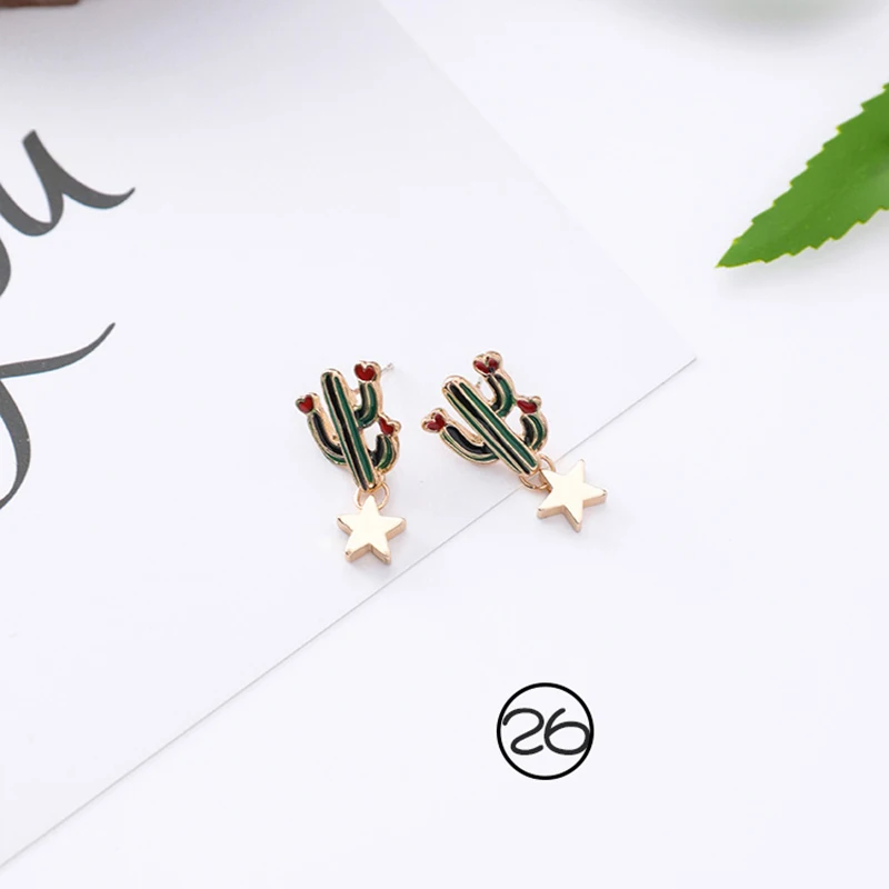 Новые корейские Простые ретро зеленые серьги с геометрическим цветком кактус акриловая подвеска женские серьги ювелирные изделия - Окраска металла: 11