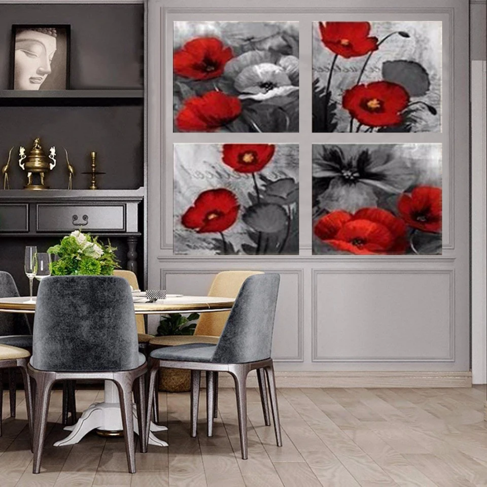 Grandes Murales Pared Roja Arte Elegante Rojo Amapola Arte Floral