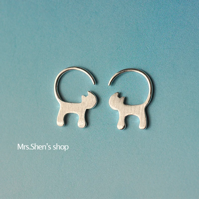 925 Sterling Silver Cute Cat Earrings for Women Girl Lovely Kitty Tud