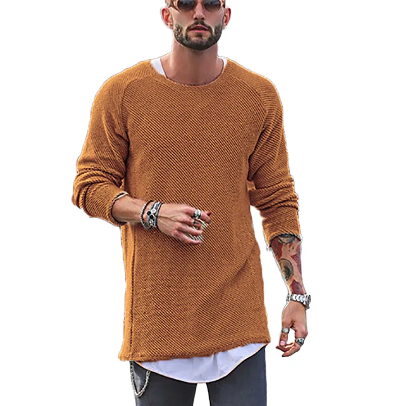 Осенне-зимняя модная брендовая одежда, мужские свитера с круглым вырезом, Одноцветный облегающий крутой мужской пуловер, 6 цветов на выбор#258907 - Цвет: 06 Brown