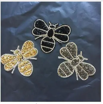 

DZ 2PCS/lot Hotfix Rhinestones Bee Patch for Clothes Hats 3D Beaded Bugs Appliques DIY Accessories Hot Adhesive Insects Parches
