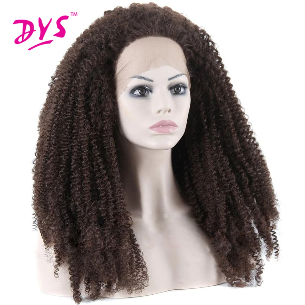 Deyngs Natural BrownBlack Afro Kinky Curly Synthetic Lace Front Wigs 180% Density Heat Resistant Synthetic Women's Wigs (6)
