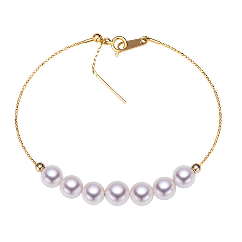 

Sinya Pearl charms 18k gold Bracelets Anklets with moving gold beads can adjust wear length can DIY for women girl Mum lover