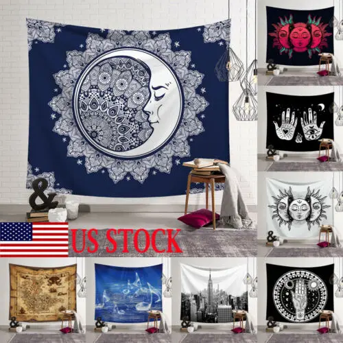 

Sun Moon Palm Boho Tapestry Wall Hanging Polyester Mandala Pattern Blanket Tapestry Bedspread Throw Cover Home Decor