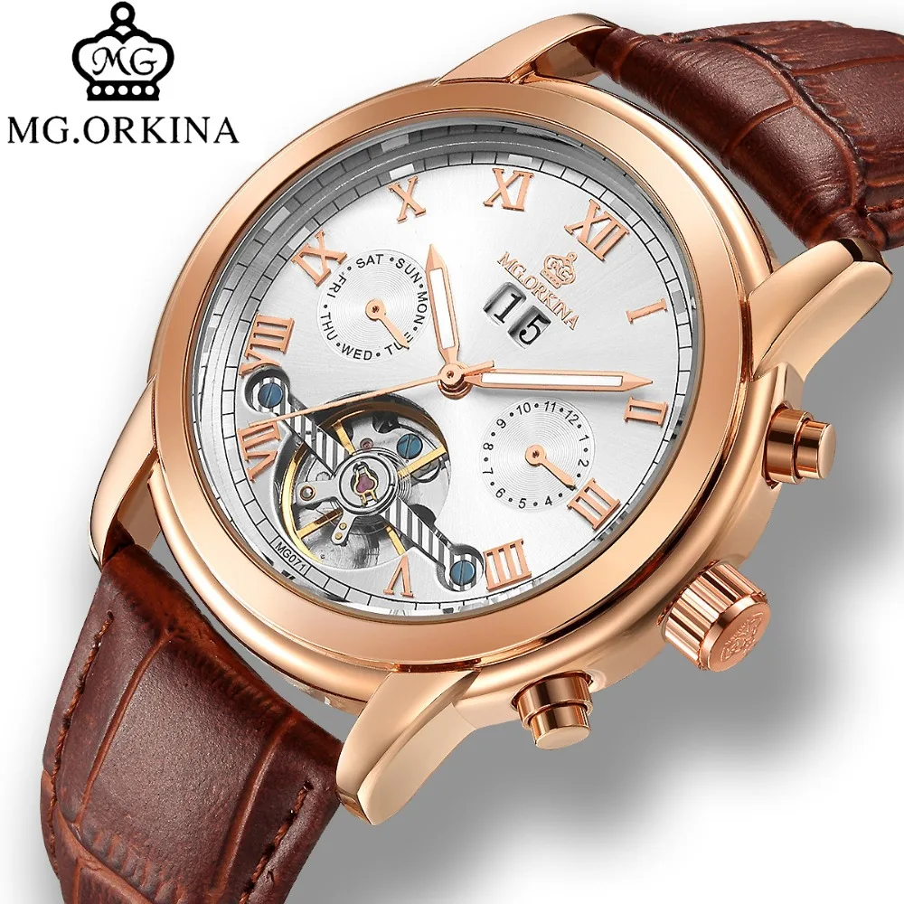 

Luxury Mechanical Watch Men MG.ORKINA MG Men Watches Tourbillon Automatic Mechanical Watches Leather Men Watches Auto Date Week