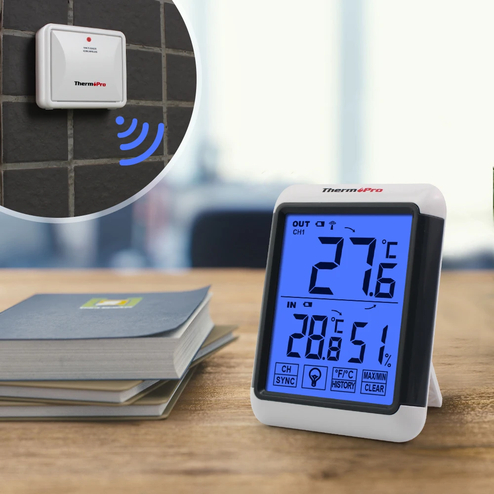 ThermoPro TP65S 60 м беспроводной термометр внутренний и наружный монитор влажности с большим сенсорным экраном