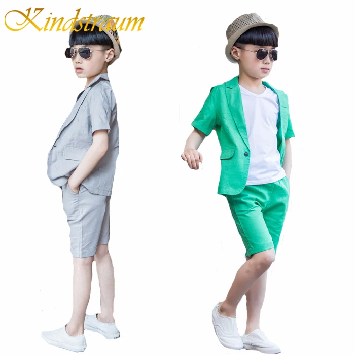 Kindstraum 2019 جديد أزياء الأولاد بزات رسمية الصيف 2 قطعة قصيرة الأكمام سترة + السراويل الأطفال الاطفال الزفاف مجموعة ملابس ، MC704