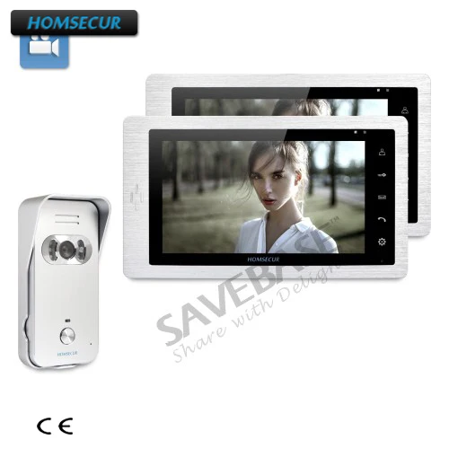 HOMSECUR Wired 7inch Video&Audio Intercom+IR Night Vision for House/Flat + 1 Camera + 2 Monitors