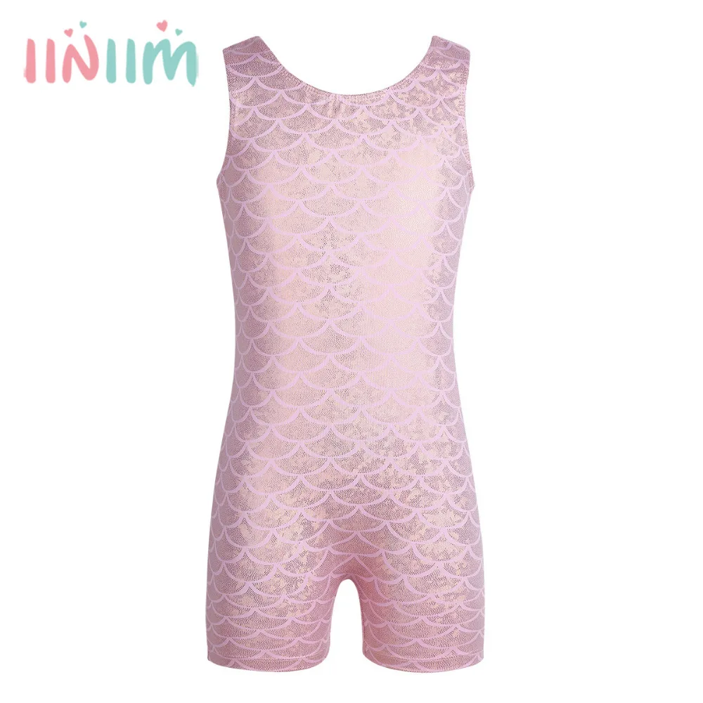 

Kids Teen One-piece Sleeveless Glittery Scales Printed Ballet Dance Gymnastics Leotard Unitard Overalls Jumpsuit Short for Girl