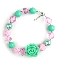 St. Patrick Day New Fashion Green and Pink color Bead Necklace with Green Color Resin Flower