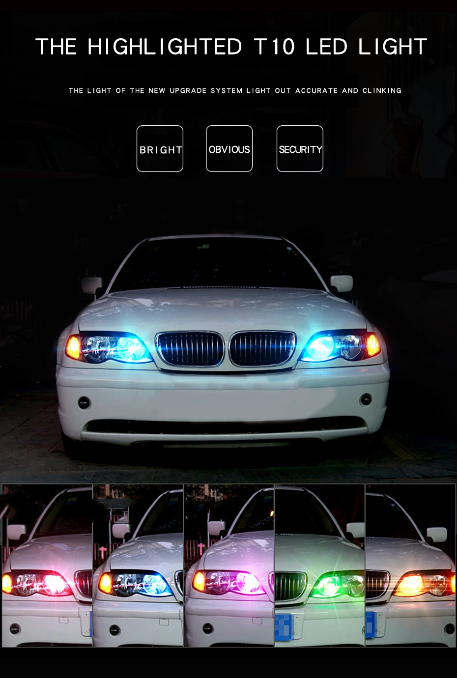 2x T10 Canbus Car LED Silicone Lights T10 194 W5W No Error Filament COB Warm White Light Car-styling Blue Red Crystal Blue Color (8)