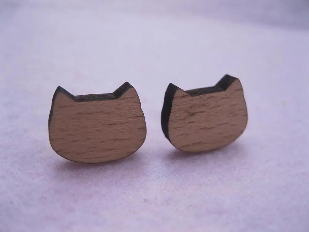 

Kids cat stud teen jewelry for girl wooden cats face stud post