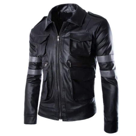 

ZOEQO Hot Game Resident Evil 6 Leon Jacket Gentlemen Cavalier Men PU Leather Jacket Motorcycle Outerwear jaqueta de couro Coat