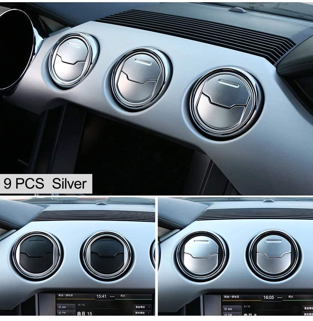 SHINEKA алюминиевый приборной панели автомобиля отделка AC Кондиционер Вентиляционный Выход рамка Крышка кольцо Стайлинг подходит для Ford Mustang