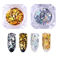 1 коробка 1,5 г дробленая оболочка блестит Серебряная оболочка порошки Золотая оболочка Блестки Дизайн ногтей стеклянные украшения разбитые ногти