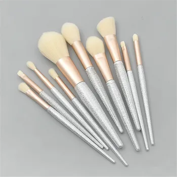 

Makeup Brushes 10 Pcs Silicone Silver Sand Mouth Tube White Hair Makeup Brush Foundation Cosmetic Powder Set Wools Fiber
