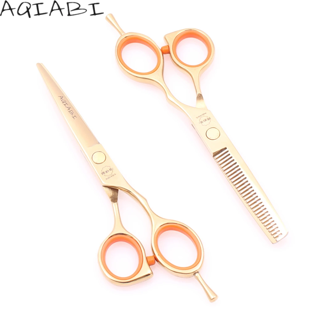 

Hair Scissors 5.5" AQIABI Golden 440C Regular Shears Thinning Shears Barber Scissors Hair Scissors Detachable Finger Rest A1014