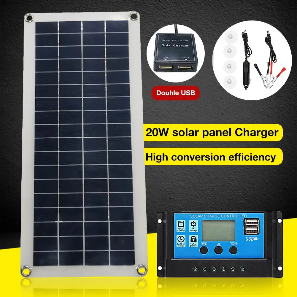 20 Вт Панель солнечных батарей поликристаллический гибкий CE RoHS FCC портативный Водонепроницаемый многоцелевой мобильный телефон зарядка Солнечная Доска