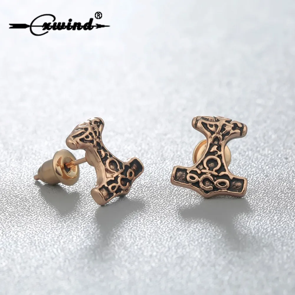 

Cxwind Thor's Hammer Stud Earrings Thor Jewelry Viking Hammer Earrings for Men Women Fashion Wholesale Gift oorbellen