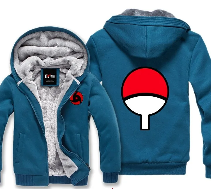 Naruto Uchiha Print Hoodie Mens Casual Winter Thick Warm Hooded Cotton