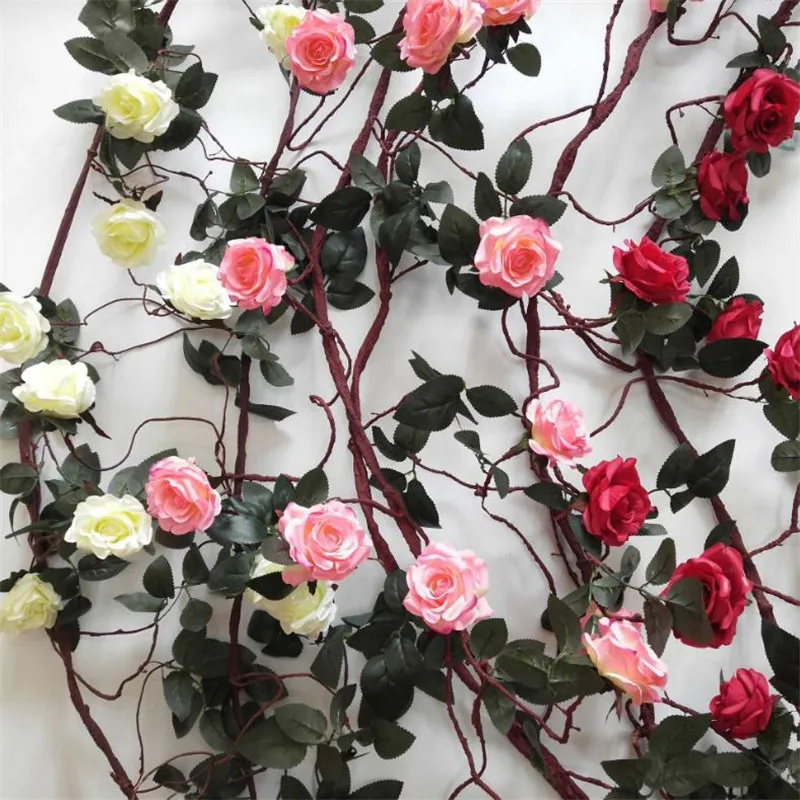 Fake Rose Vine Foaming Rattan Simulation Roses Flower Vines with Green