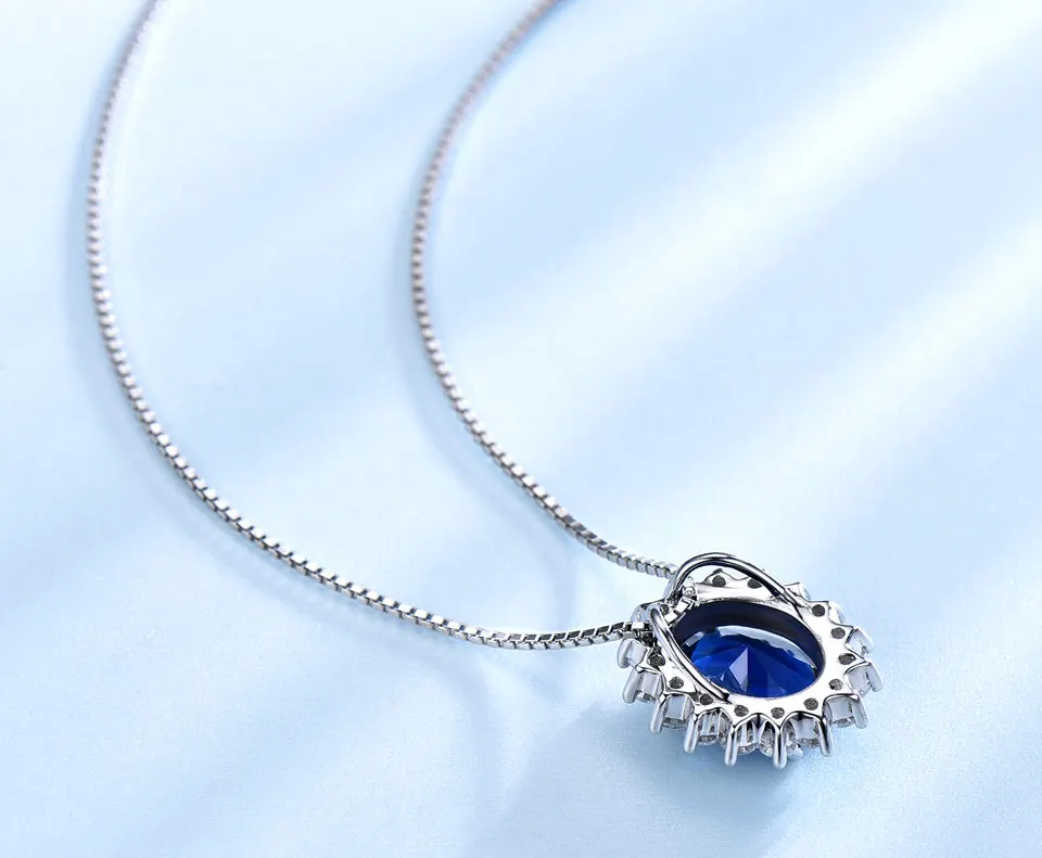 UMCHO синий сапфир Ожерелья Подвески Принцесса Диана натуральная 925 пробы Серебряный Драгоценный камень кулон для женщин Свадебная вечеринка подарок