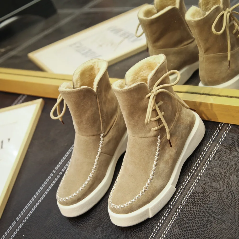 

Women Snow Boots Woman Winter Shoes Warm Plush Lining Lace Sewing High Quality Rubber Sole Size 34-43 2018 New Arrival SB186