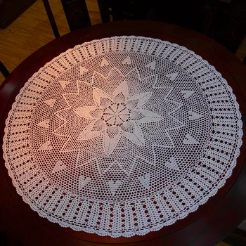 

Crocheted Round Table Cloth / Handmade hook flowers cotton hollow lace / Many Uses Mats pads Cover / Classic Europen Style 120CM