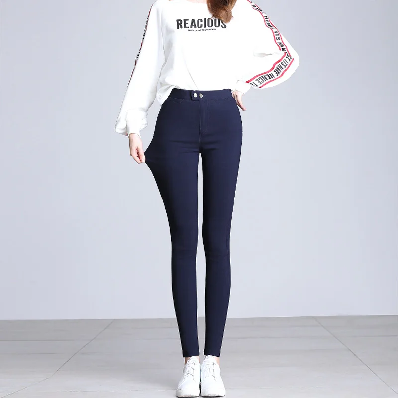 

High Waist Women's Pants Stretch Trousers for Woman Pencil Pants Harajuku High Elasticity Blue Black Spring Female S-4XL LJX