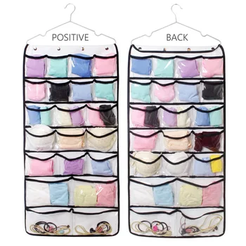 

Hanging Bag Storage Underwear Storage Socks Storage Wardrobe Finishing Transparent PVC Double-Sided 42 Pockets
