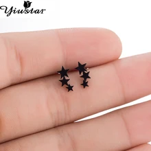Yiustar милые 3 звезды серьги черного цвета из нержавеющей стали серьги-гвоздики для женщин и детей гладкие звезды хряща серьги-гвоздики