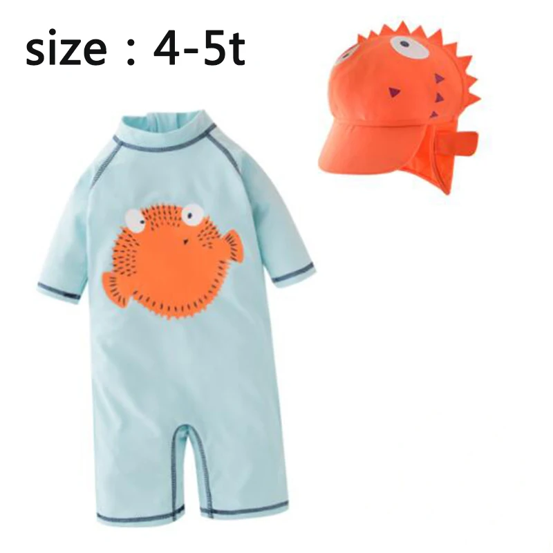 Купальный костюм для новорожденных мальчиков с короткими рукавами и принтом морского огурца; купальный костюм для девочек; детский цельный бикини - Цвет: 4t to 5t