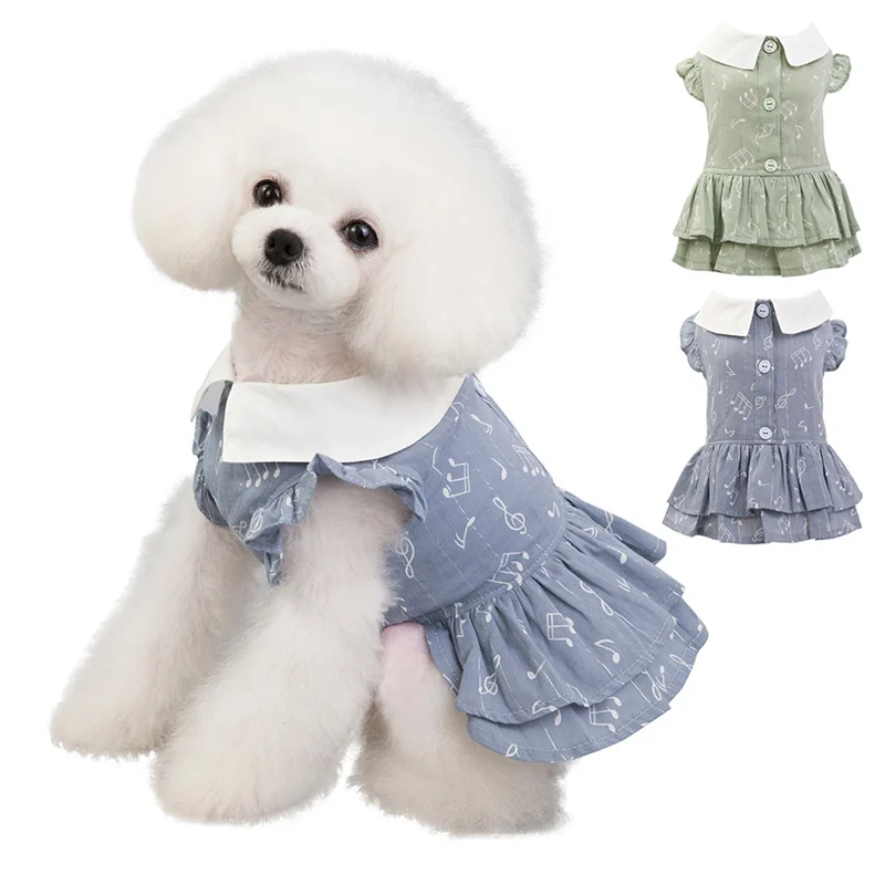 Весенне-летнее Хлопковое платье для домашних животных; дышащая юбка для собак; нотописание; одежда для щенков; Одежда для кошек; свадебные платья для собак