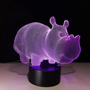 

3D LED Night Light Rhinoceros Hippo 7 Colors Change For Home Decoration Optical Illusion Desk Tasble Lamp Crreative Gift