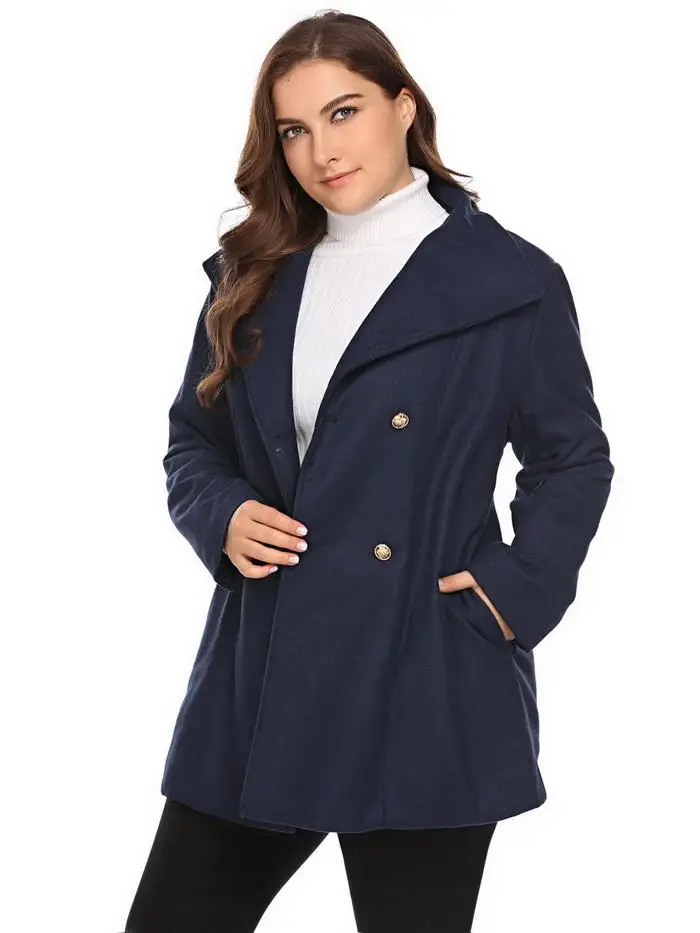Женское пальто, большие размеры, L-5XL, шерстяное, повседневное, теплое, зимнее, с отворотом, с длинным рукавом, с поясом, тонкое, одноцветное, большое, пальто, Тренч, пальто, больше размера