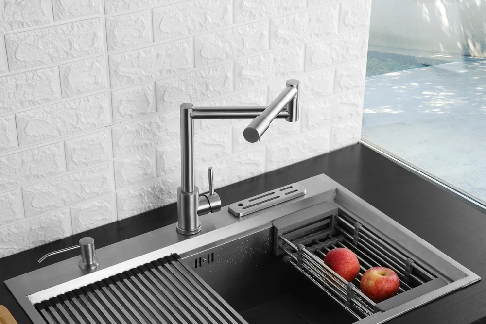 Folding Kitchen Faucet Stretchable Swing Arm Brushed  Single Hole Single Handle Deck Mounted Cold & Hot Kitchen Sink Faucet  (13)