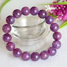 Натурального фиолетовый розовый рубиновый браслет гладкие круглые бусины готовой стрейч Браслеты 12 мм